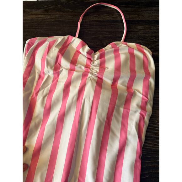 NWOT YOLAI Pink & White Striped Print Tube Top Strap Swimsuit Sz. M - Picture 3 of 7